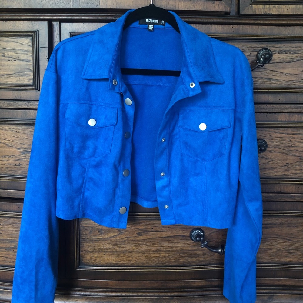 Electric Blue Faux Suede Cropped Jacket
